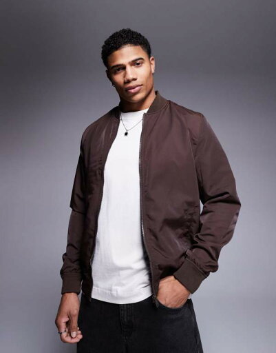 【送料無料】 エイソス メンズ ジャケット・ブルゾン アウター ASOS DESIGN lightweight bomber jacket in brown BROWN 【送料無料】 エイソス メンズ ジャケット・ブルゾン アウター ASOS DESIGN lightweight bomber jacket in brown BROWN