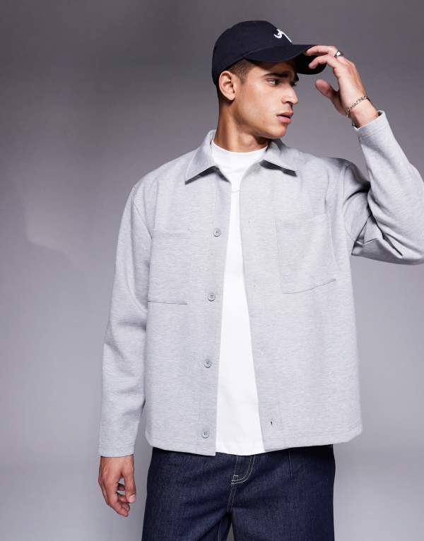 【送料無料】 エイソス メンズ ジャケット・ブルゾン アウター ASOS DESIGN oversized scuba shacket in heather gray Gray Heather