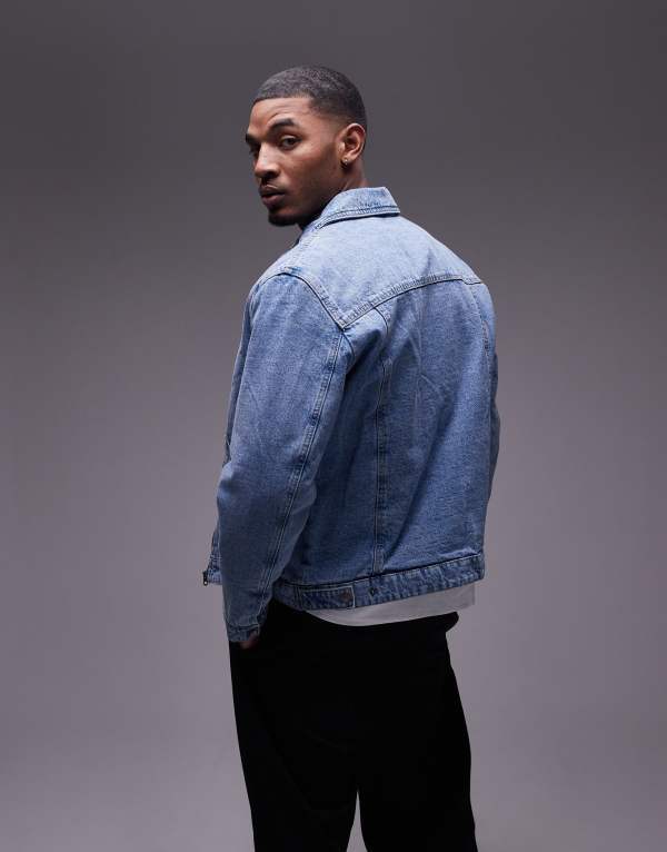【送料無料】 マンゴ メンズ ジャケット・ブルゾン アウター Mango zip through denim jacket in light blue LIGHT BLUE