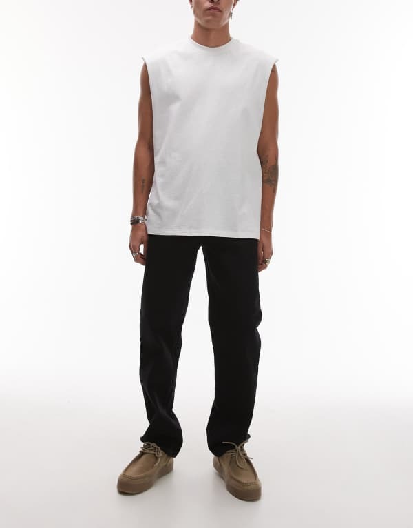 【送料無料】 トップマン メンズ デニムパンツ ボトムス Topman rigid straight leg jeans in black Black