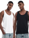 【送料無料】 エイソス メンズ タンクトップ トップス ASOS DESIGN 2 pack tank top in black and white Multi