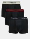 【送料無料】 カルバンクライン メンズ トランクス アンダーウェア Calvin Klein Microfiber Stretch 3 pack low rise trunk with colored waistband in black Black