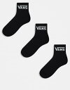 【送料無料】 バンズ レディース 靴下 アンダーウェア Vans Classic 3 pack half crew socks in black Black(4)