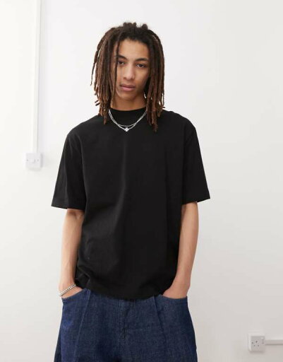 【送料無料】 ウィークデイ メンズ Tシャツ トップス Weekday relaxed fit heavyweight jersey t-shirt in black Black 【送料無料】 ウィークデイ メンズ Tシャツ トップス Weekday relaxed fit heavyweight jersey t-shirt in black Black