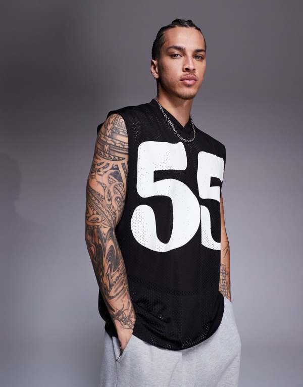 ̵   ٥ ȥåץ ASOS DESIGN oversized tank with sports graphi...