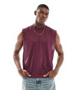 【送料無料】 エイソス メンズ ベスト トップス ASOS DESIGN boxy oversized tank in burgundy mesh Tawny ...