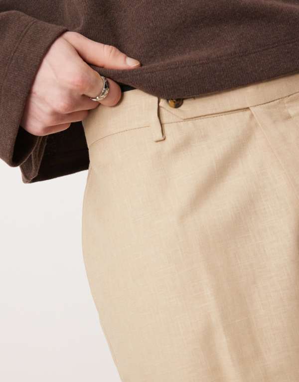 エイソス メンズ ボトムス カジュアルパンツ ストレート パンツ リネン ASOS DESIGN smart straight leg pants in stone linen look STONE ストーン