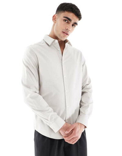 【送料無料】 エイソス メンズ シャツ トップス ASOS DESIGN formal easy iron twill regular shirt in stone STONE 【送料無料】 エイソス メンズ シャツ トップス ASOS DESIGN formal easy iron twill regular shirt in stone STONE