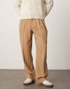【送料無料】 エイソス メンズ カジュアルパンツ ボトムス ASOS DESIGN smart wide leg linen look pants with double pleats in light brown BROWN