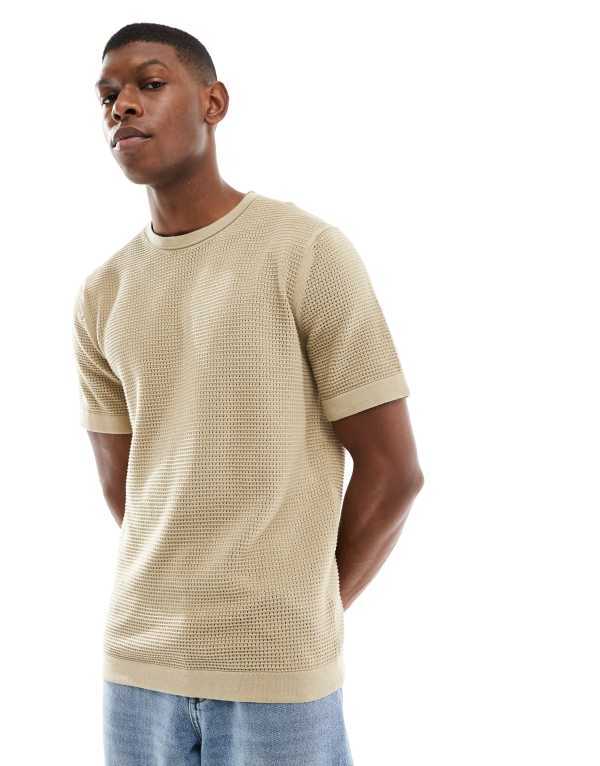 【送料無料】 リバーアイランド メンズ Tシャツ トップス River Island knitted t-shirt in light khaki KHAKI - LIGHT