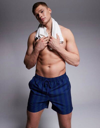 【送料無料】 サウスビーチ メンズ ハーフパンツ・ショーツ 水着 South Beach contrast stripe swim shorts in blue Blue