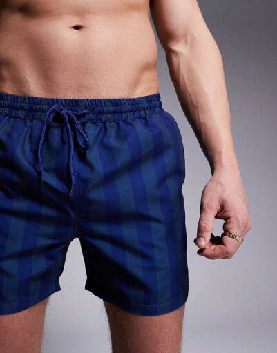 【送料無料】 サウスビーチ メンズ ハーフパンツ・ショーツ 水着 South Beach contrast stripe swim shorts in blue Blue