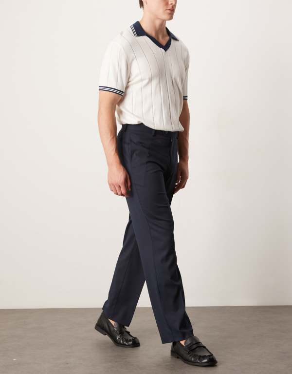 エイソス メンズ ボトムス カジュアルパンツ ストレート パンツ ASOS DESIGN smart straight leg micro texture pants in dark DARK NAVY ネイビー