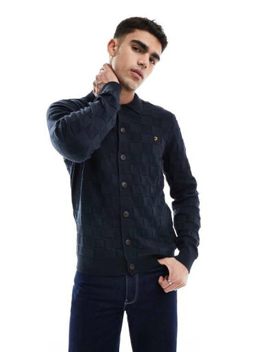 【送料無料】 ファーラー メンズ シャツ トップス Farah trinity button up long sleeve knit shirt in navy Navy 【送料無料】 ファーラー メンズ シャツ トップス Farah trinity button up long sleeve knit shirt in navy Navy