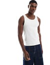 【送料無料】 エイソス メンズ ベスト トップス ASOS DESIGN muscle tank with mid scoop neck in cream Coconut milk