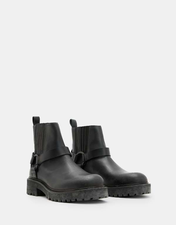 オールセインツ メンズ シューズ ブーツ・レインブーツ レザー AllSaints Hank leather biker boots in black