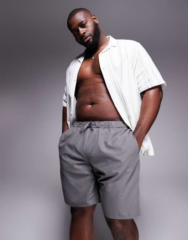 【送料無料】 エイソス メンズ ハーフパンツ・ショーツ 水着 ASOS DESIGN swim shorts in long length in gray Gray