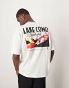 【送料無料】 エイソス メンズ Tシャツ トップス ASOS DESIGN oversized t-shirt with scenic graphic in cream Coconut milk