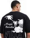 【送料無料】 エイソス メンズ Tシャツ トップス ASOS DESIGN oversized t-shirt with palm graphic in bla...