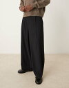 【送料無料】 エイソス メンズ カジュアルパンツ ボトムス ASOS DESIGN smart extreme tapered pants with front pleats in black Black(4)