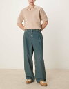 【送料無料】 エイソス メンズ カジュアルパンツ ボトムス ASOS DESIGN double pleated jeans with side ties in mid wash blue BLUE(4)