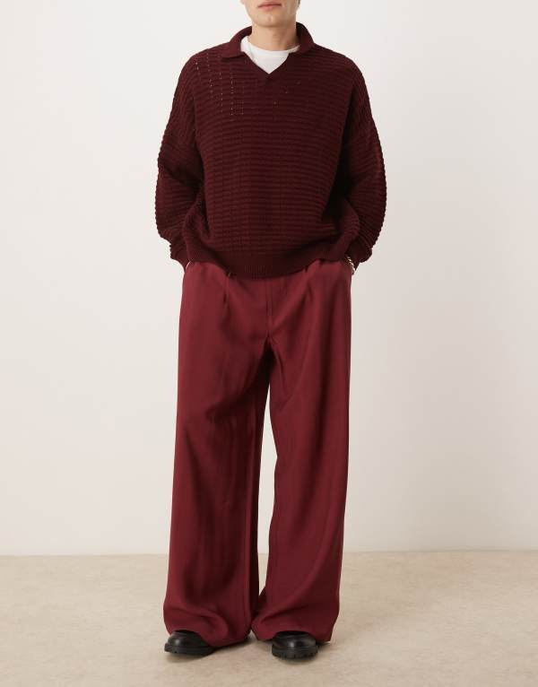 【送料無料】 エイソス メンズ カジュアルパンツ ボトムス ASOS DESIGN loose fit smart pants in burgundy Burgundy