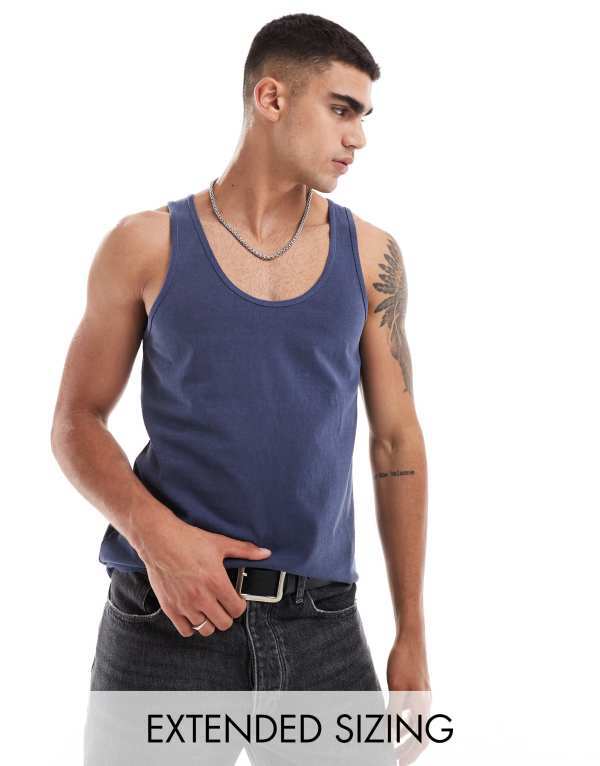 ̵   ٥ ȥåץ ASOS DESIGN pigment dye tank top in navy Odys...