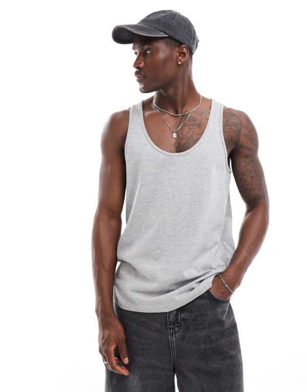 ̵   ٥ ȥåץ ASOS DESIGN heavyweight tank top in gray heat...