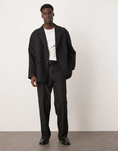 【送料無料】 エイソス メンズ ジャケット・ブルゾン アウター ASOS DESIGN slouchy oversized blazer in black boucle fabric Black 【送料無料】 エイソス メンズ ジャケット・ブルゾン アウター ASOS DESIGN slouchy oversized blazer in black boucle fabric Black