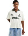 【送料無料】 エイソス メンズ ポロシャツ トップス ASOS DESIGN oversized polo shirt in off white with pa...