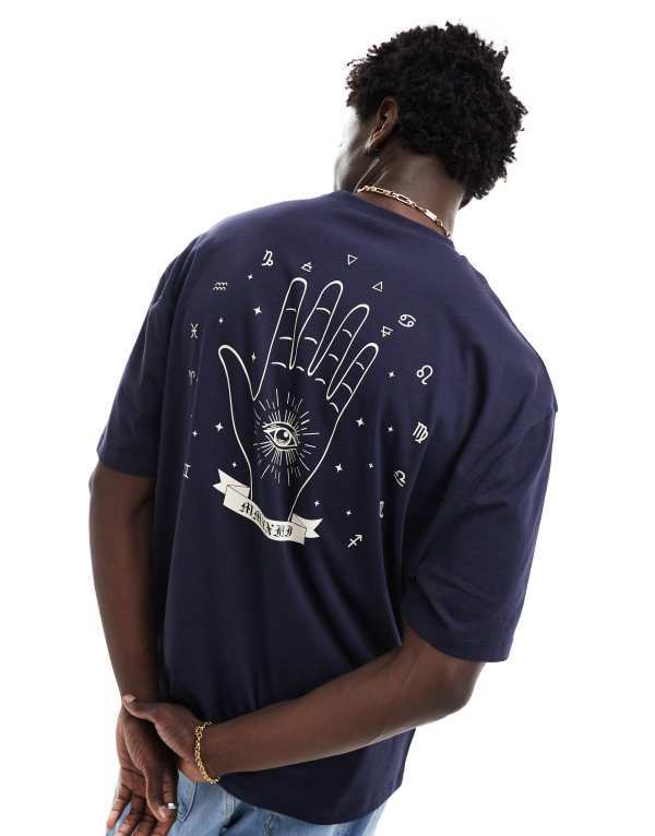 ̵   T ȥåץ ASOS DESIGN oversized T-shirt in navy with c...
