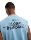 【送料無料】 エイソス メンズ ベスト トップス ASOS DESIGN oversized tank in heavyweight 220gsm washed blue with back text print Stone blue
