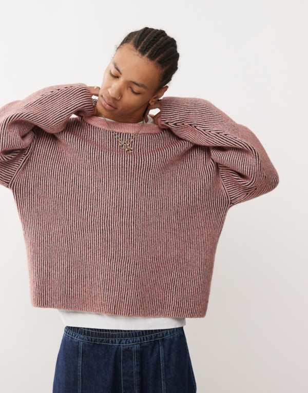 【送料無料】 ウィークデイ メンズ ニット・セーター アウター Weekday Alek wool blend sweater with two-tone rib in red Dusty red