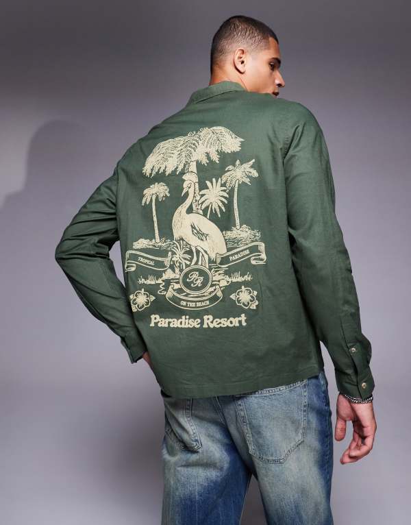 ̵    ȥåץ ASOS DESIGN relaxed revere shirt with back pl...
