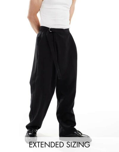 【送料無料】 エイソス メンズ カジュアルパンツ ボトムス ASOS DESIGN wide leg dress pants with crossover side belt in black Black 【送料無料】 エイソス メンズ カジュアルパンツ ボトムス ASOS DESIGN wide leg dress pants with crossover side belt in black Black