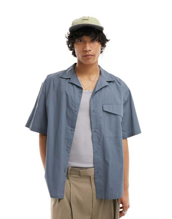 ̵ 롼   ȥåץ COLLUSION oversized poplin revere short sle...