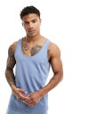 【送料無料】 エイソス メンズ ベスト トップス ASOS DESIGN heavyweight tank top in mid blue Country bl...