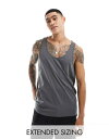 【送料無料】 エイソス メンズ タンクトップ トップス ASOS DESIGN tank top in charcoal Dark shadow