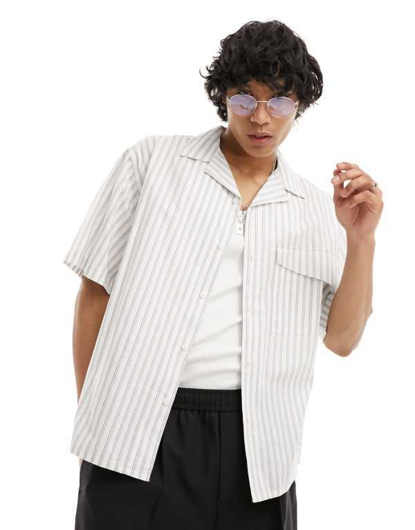 ̵ 롼   ȥåץ COLLUSION oversized poplin revere short sle...