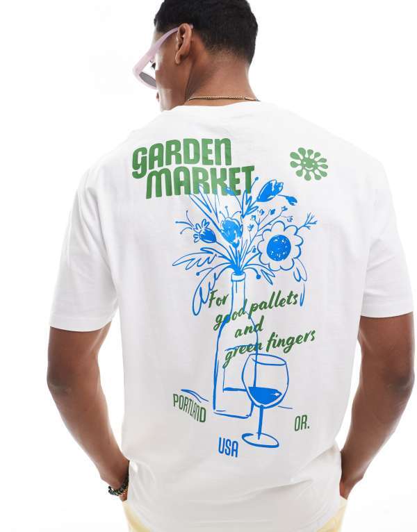 ̵   T ȥåץ ASOS DESIGN relaxed t-shirt in white with pl...