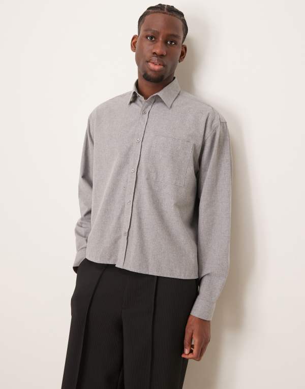 ̵    ȥåץ ASOS DESIGN oversized boxy shirt in gray Gray
