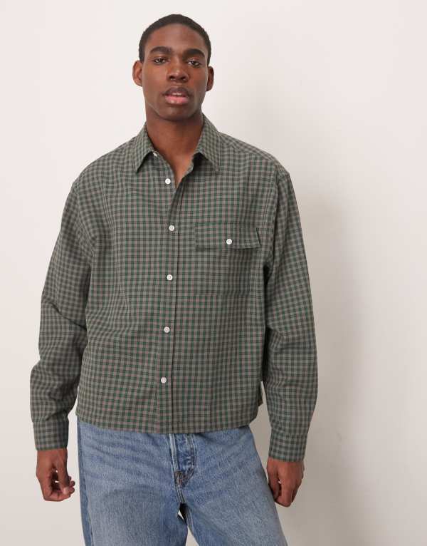 ̵    ȥåץ ASOS DESIGN oversized boxy flannel shirt in b...