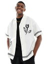 【送料無料】 アダプト メンズ シャツ トップス ADPT oversized camp collar shirt with flower placement print in white Egret(4)