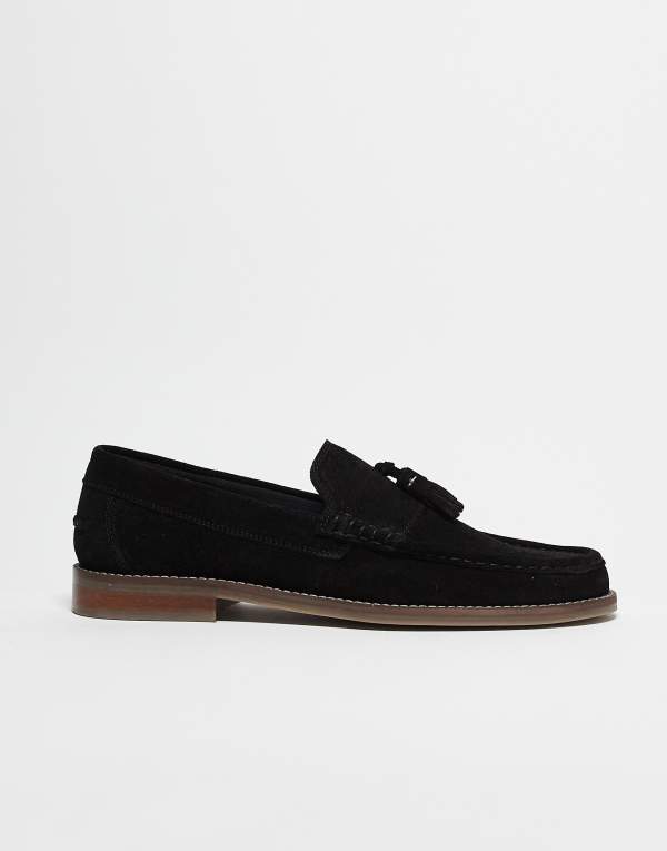 【送料無料】 エイソス メンズ スリッポン・ローファー シューズ ASOS DESIGN tassel loafers in black suede with natural sole Black