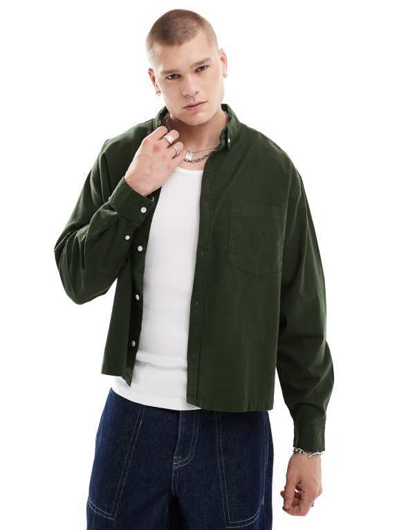 ̵    ȥåץ ASOS DESIGN boxy oversized oxford shirt in bo...