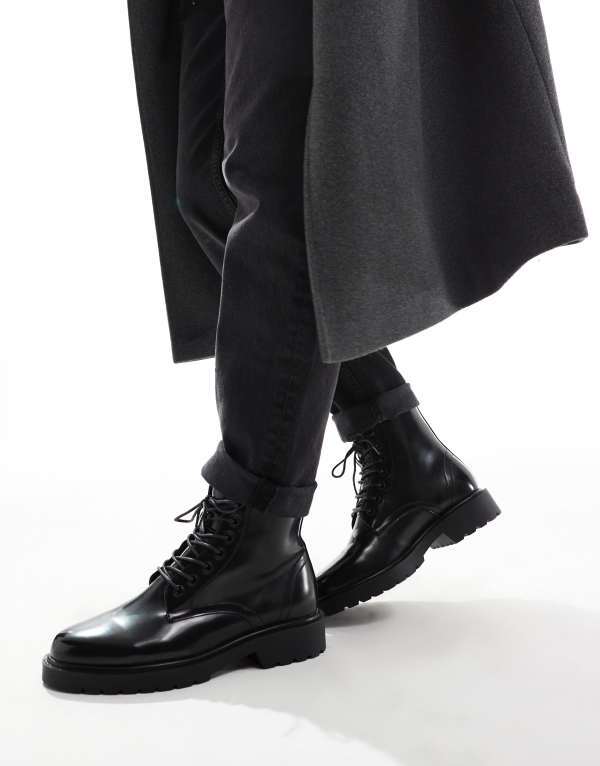 ̵   ֡ġ쥤֡ 塼 ASOS DESIGN lace up boots in black pol...