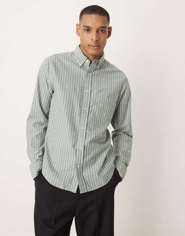 ̵    ȥåץ GANT regular fit logo brushed twill striped lo...