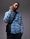 【送料無料】 トップマン メンズ カーディガン アウター Topman relaxed fit brushed cardigan in blue and whi...