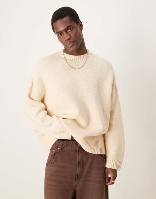 【送料無料】 エイソス メンズ ニット・セーター アウター ASOS DESIGN super oversized boxy fit brushed knit crew neck sweater in oatmeal Oatmeal