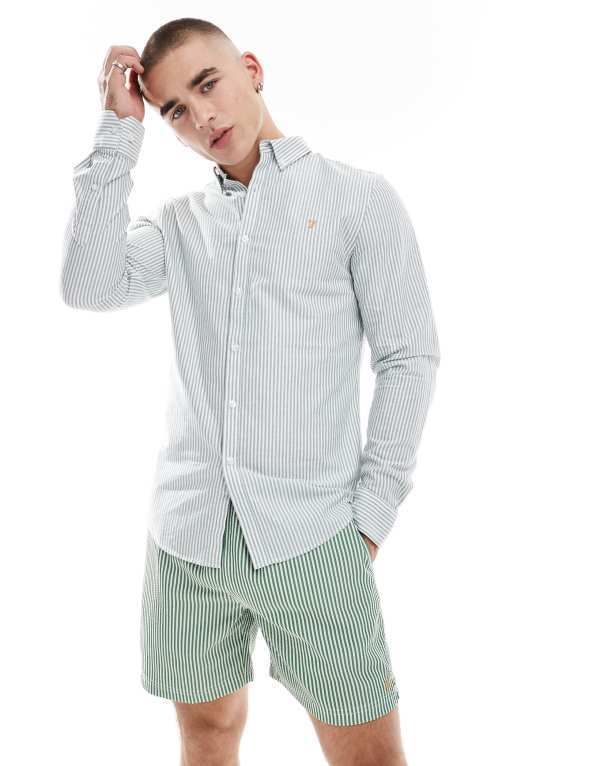 ̵ ե顼   ȥåץ Farah brewer stripe long sleeve shirt in gre...
